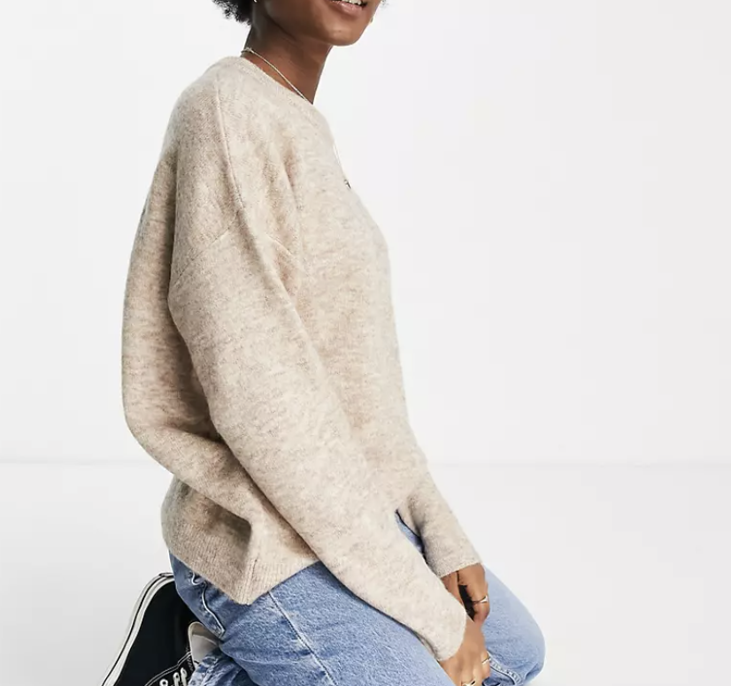 Asos Design Oversized Sweater with Volume Sleeve in Stone