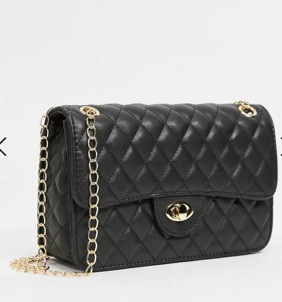Asos My Accessories london Quilted Crossbody Bag in Black with Chain