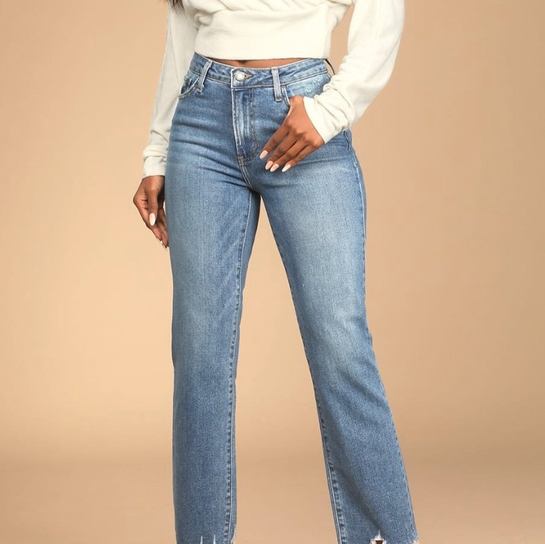 Lulus Just Black Roaming Wild Medium Wash High-Waisted Straight-Leg Jeans 