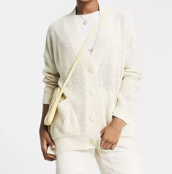 Asos Stradivarius Knitted Cardigan in Ecru