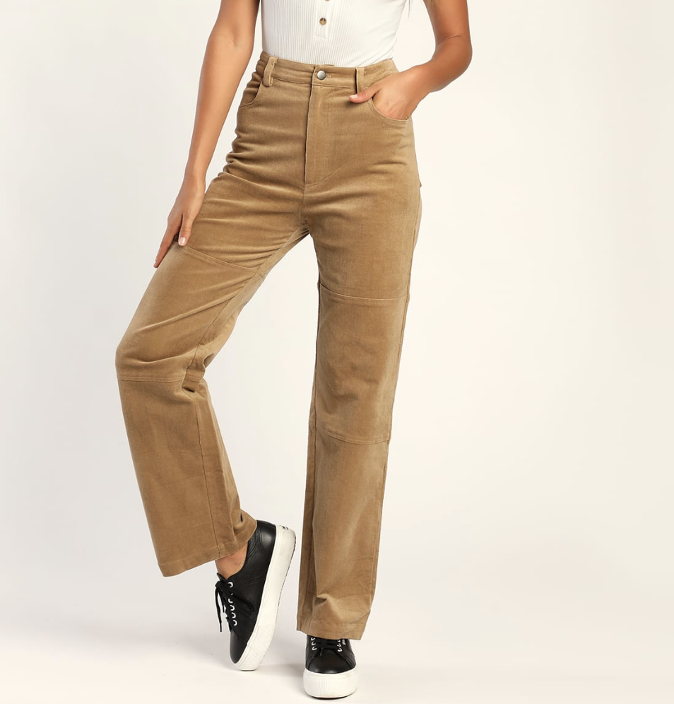 Lulus Working the 'Fit Light Brown Corduroy Straight Pants