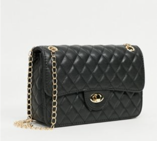 Asos My Accessories London Quilted Crossbody Bag in Black with Chain