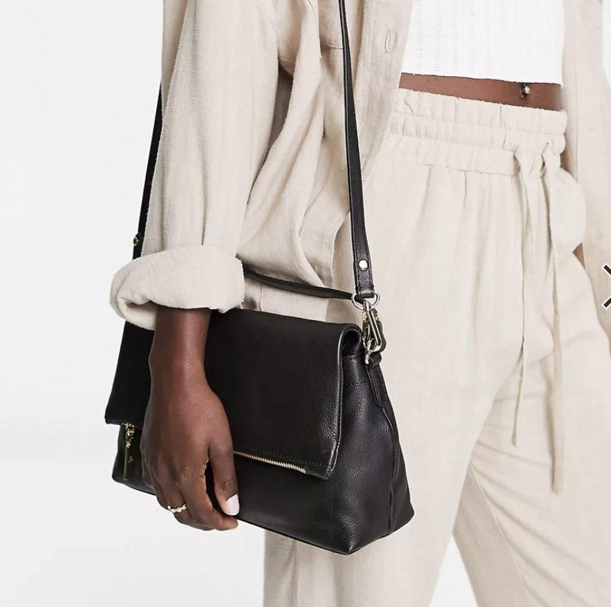 Asos Paul Costelloe Leather Flap Over Shoulder Bag in Black