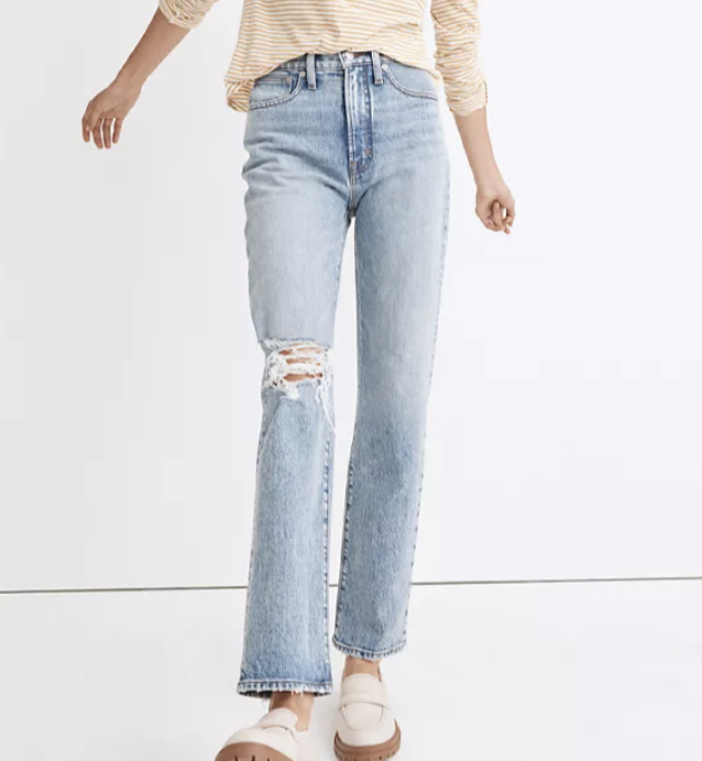 Madewell The Perfect Vintage Straight Jean in Kingsbury Wash: Knee-Rip Edition