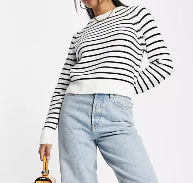 Asos French Connection Relaxed Knitted Sweater in White and Black Stripe