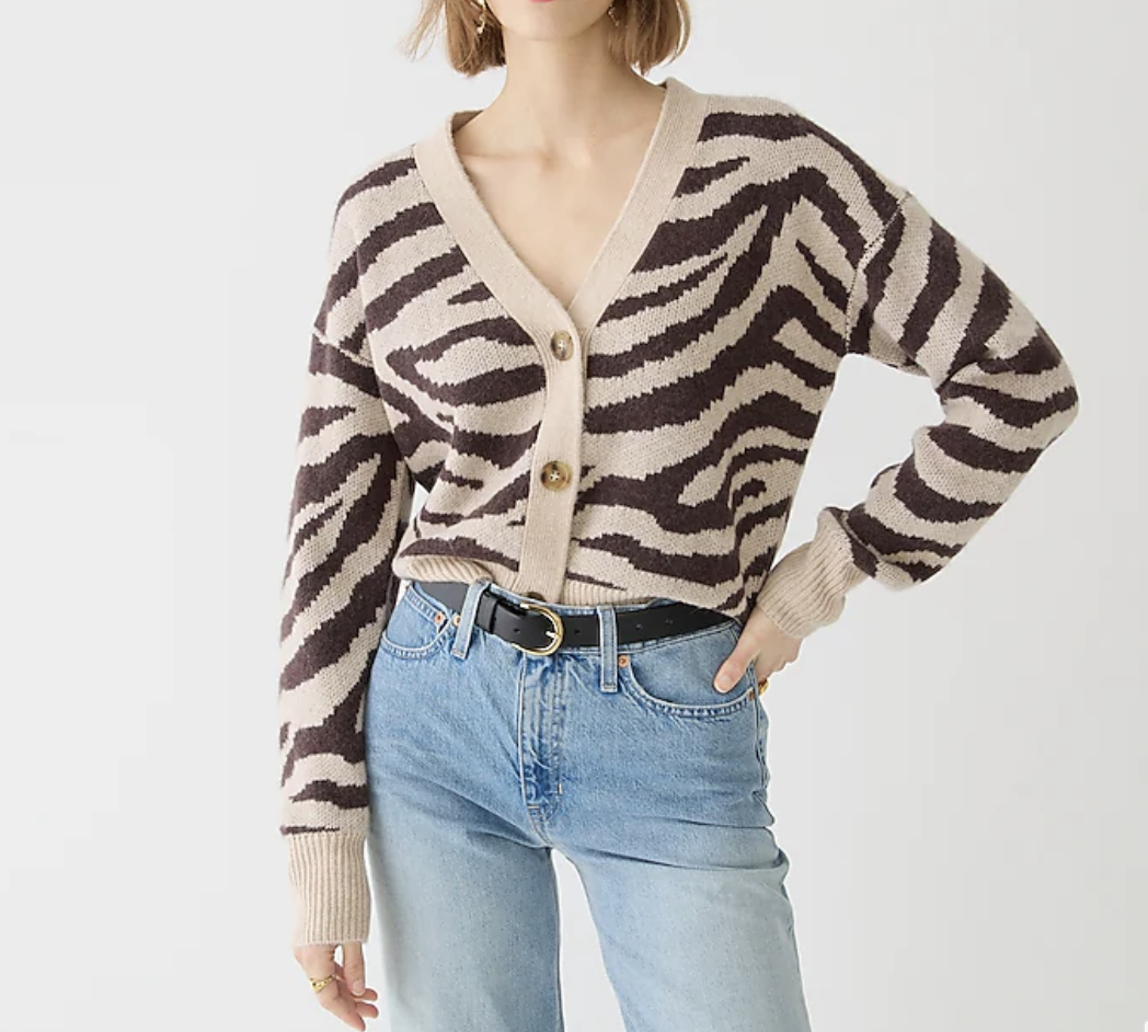 J. Crew Ribbed V-Neck Cardigan Sweater in Zebra Stripe
