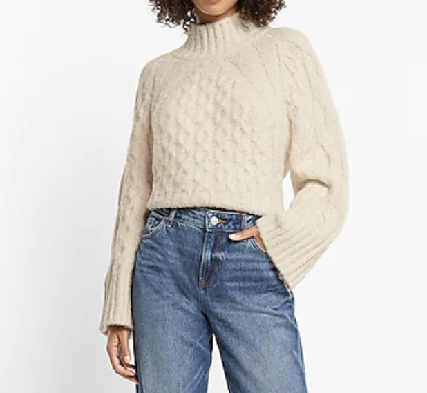 Express Cozy Cable Knit Mock Neck Sweater