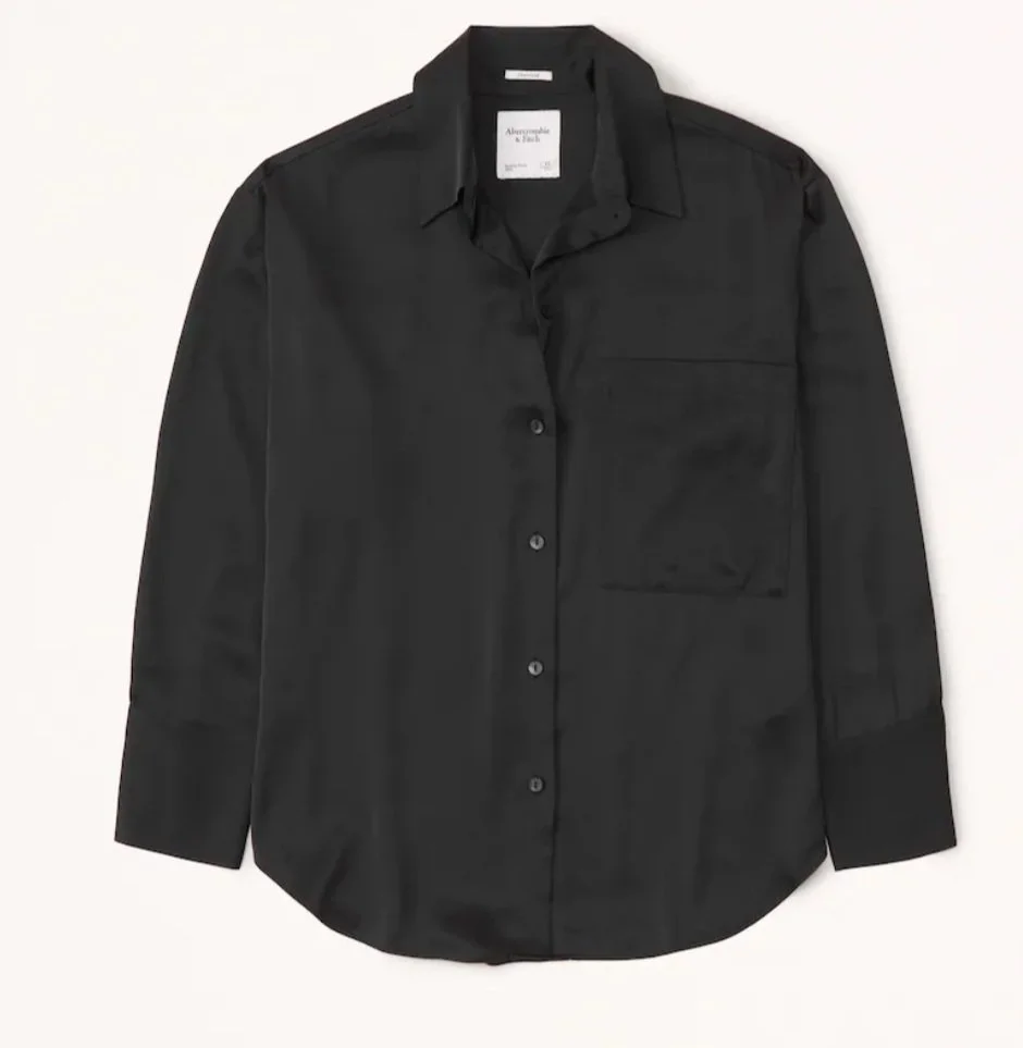 Abercrombie Long-Sleeve Oversized Satin Button-Up Shirt
