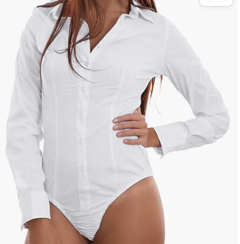 Amazon Womens Button Down Work Shirts Long Sleeve Bodysuits Basic V Neck Leotard Jumpsuits Rompers