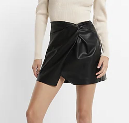 Express Super High Waisted Faux Leather Twist Front Mini Skirt