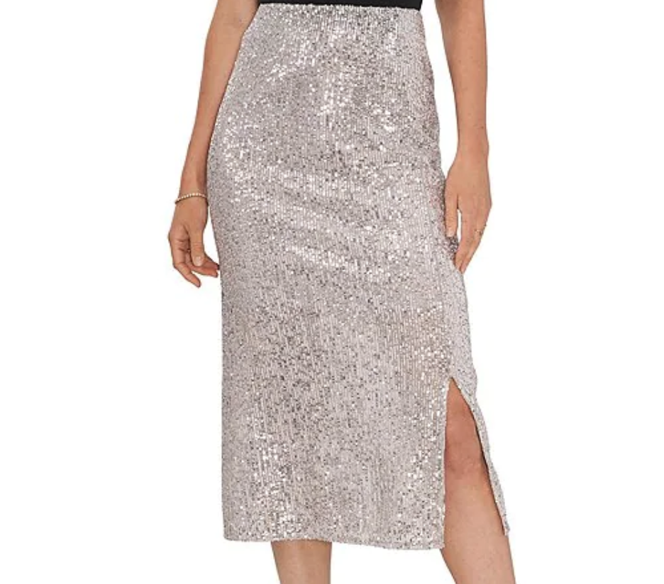 Vince Camuto Sequin Side Slit Midi Slip Skirt