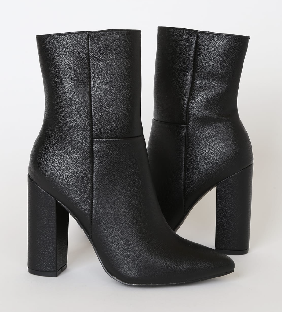 Lulus Dawson Black Pebble Pointed-Toe Mid Calf Boots