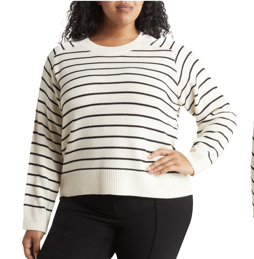 Nordstrom Rack T Tahari Saddle Striped Crew Neck Sweater