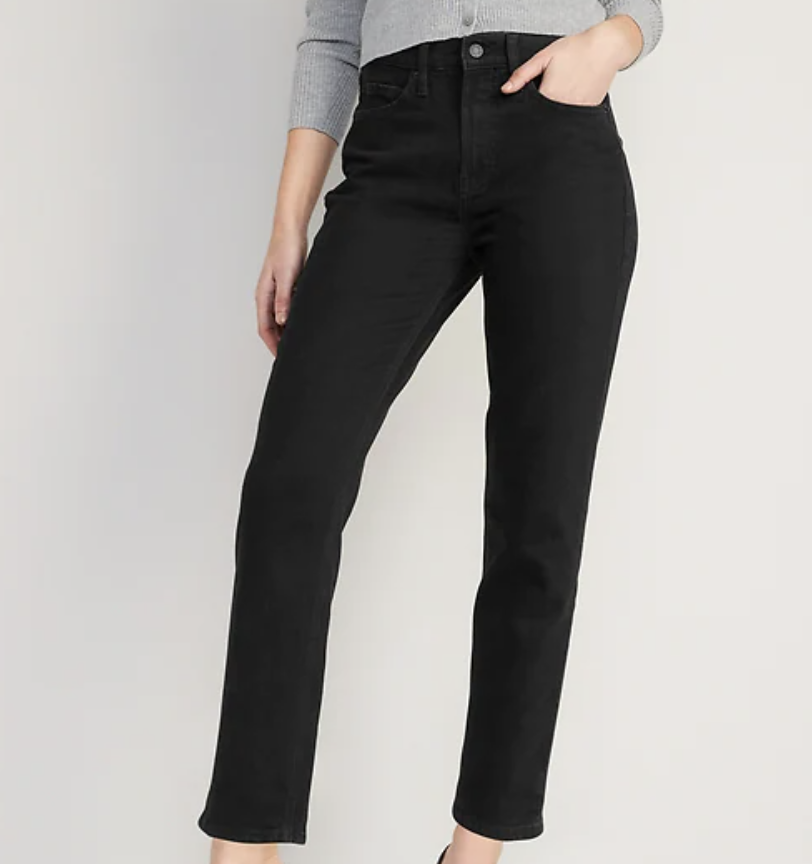 Old Navy Extra High-Waisted Sky-Hi Straight Black Jeans for Women