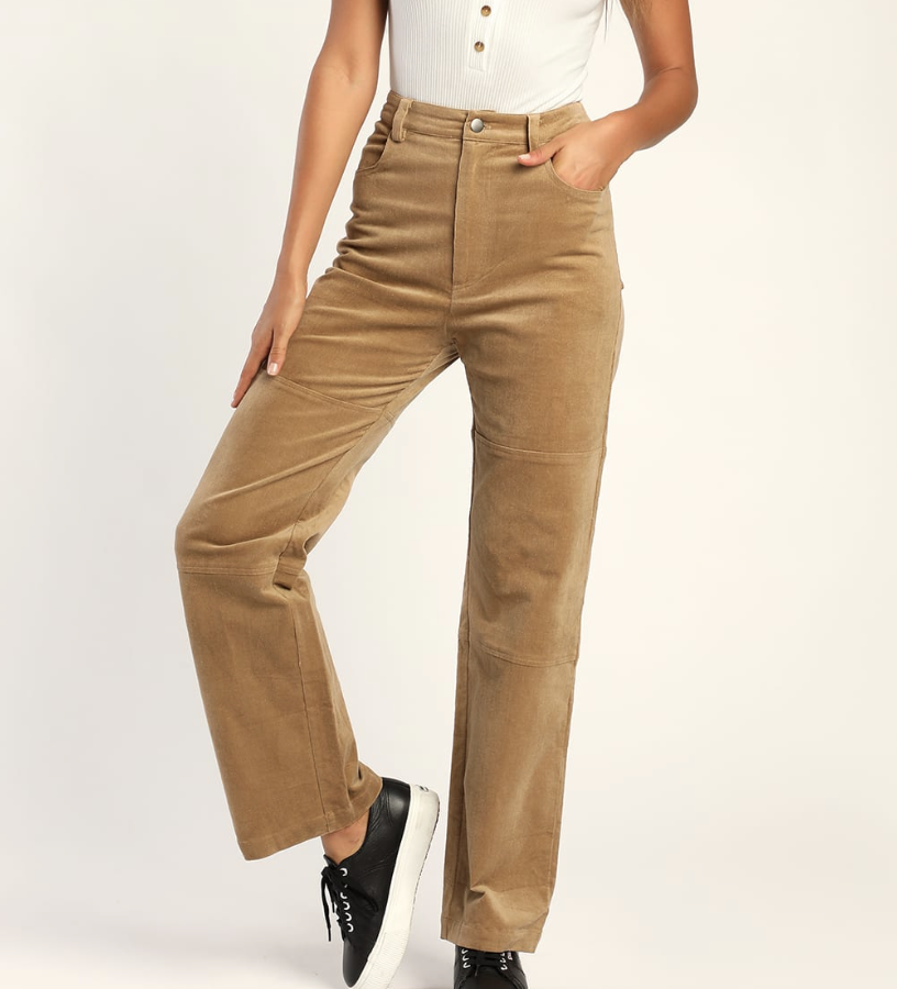 Lulus Working the 'Fit Light Brown Corduroy Straight Leg Pants
