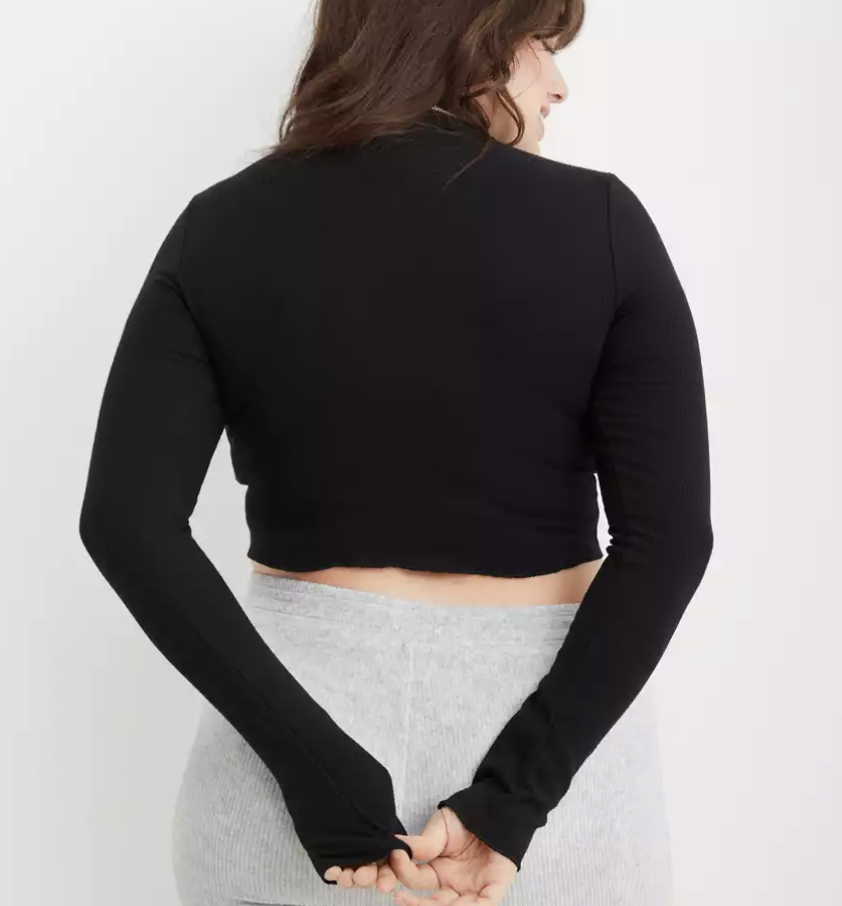 Aerie Long Sleeve Cropped Mock Neck T-Shirt