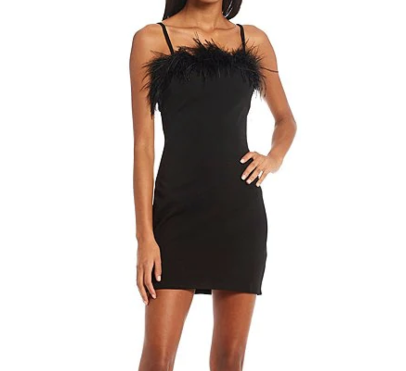 Dillards Allison &amp; Kelly Faux Feather Trim Mini Dress