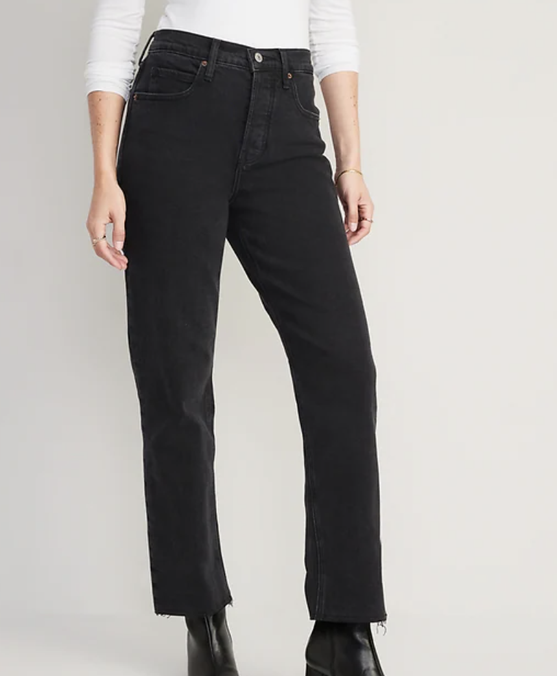 Old Navy Extra High-Waister Button-Fly Sky-Hi Straight Cut-Off Black Jeans for Women