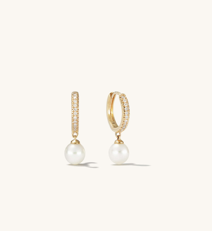 Pave Diamond Pearl Huggies 
