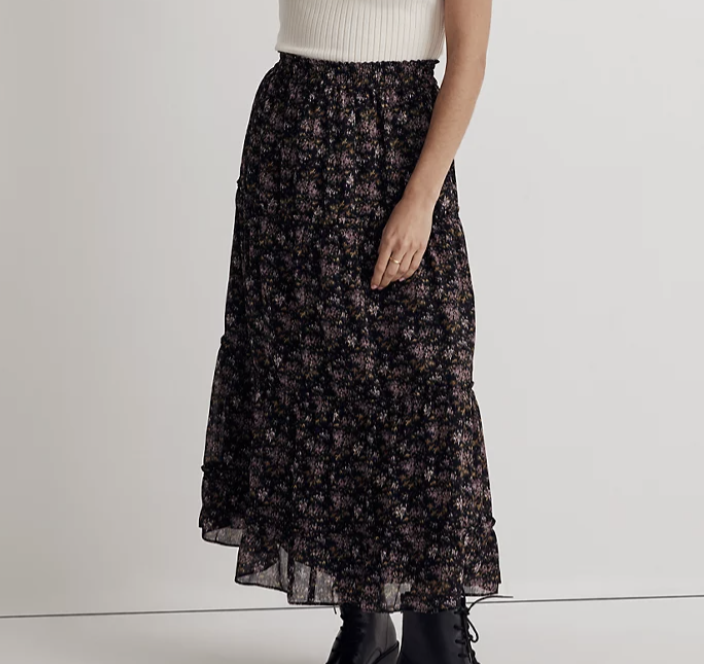 Madewell Crinkle Georgette Tiered Maxi Skirt in Blurred Blooms