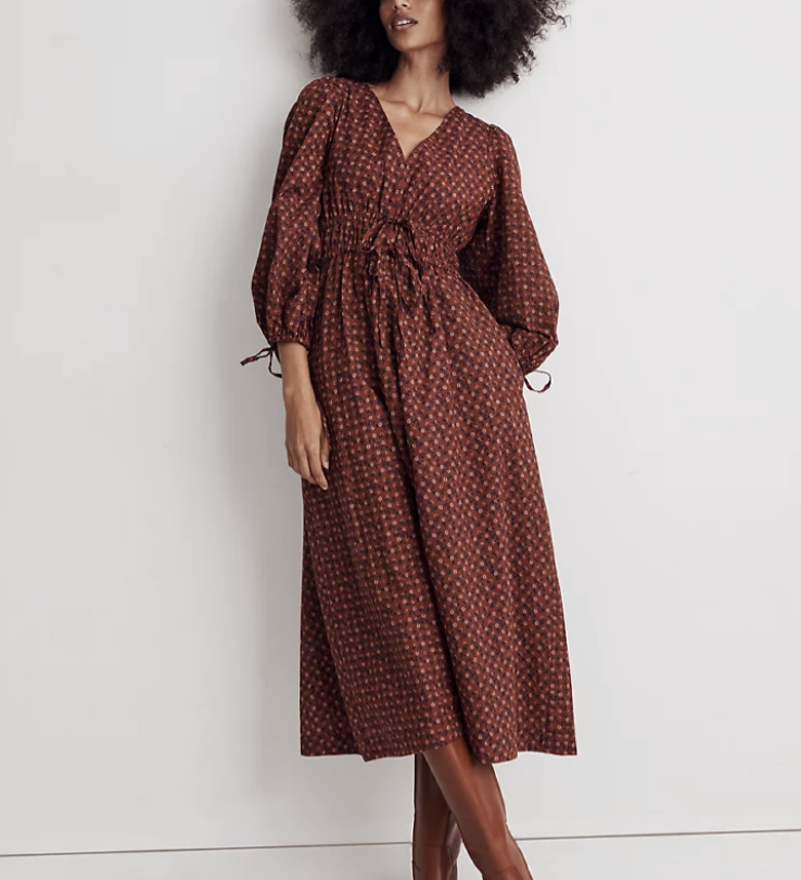Madewell Sophia Tie-Front Midi Dress in Teaberry Floral