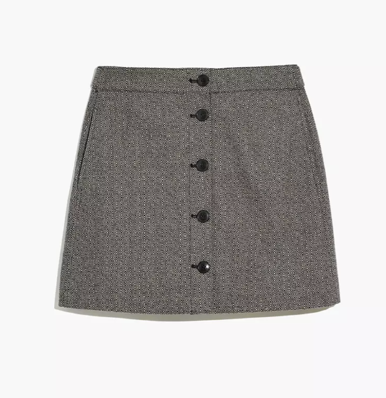 Madewell Button-Front Mini Skirt in Yard-Dyed Geo 