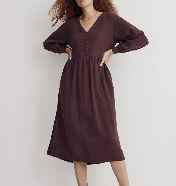 Madewell Lightspun Button-Front Midi Dress 