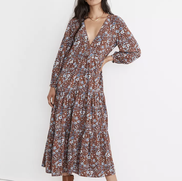 Madewell Wrap Midi Dress in Woodland Floral