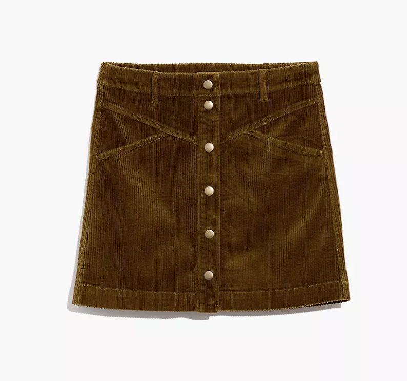 Madewell Corduroy A-Line Snap Mini Skirt