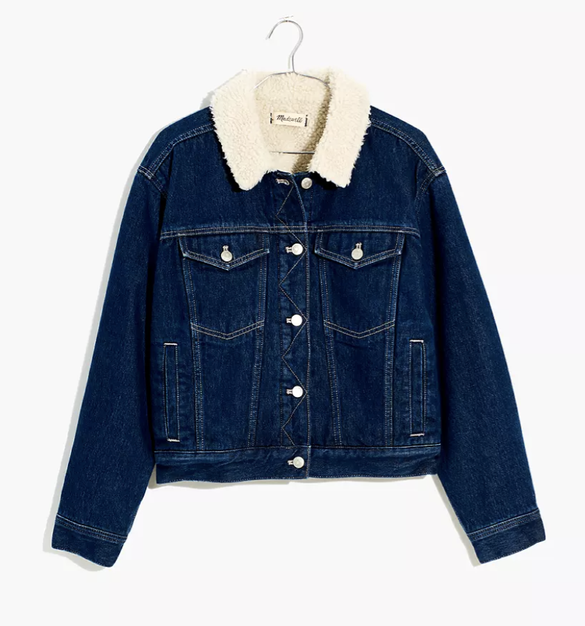 Madewell The Cropped Oversized Trucker Jean Jacket: Sherpa Collar Edition