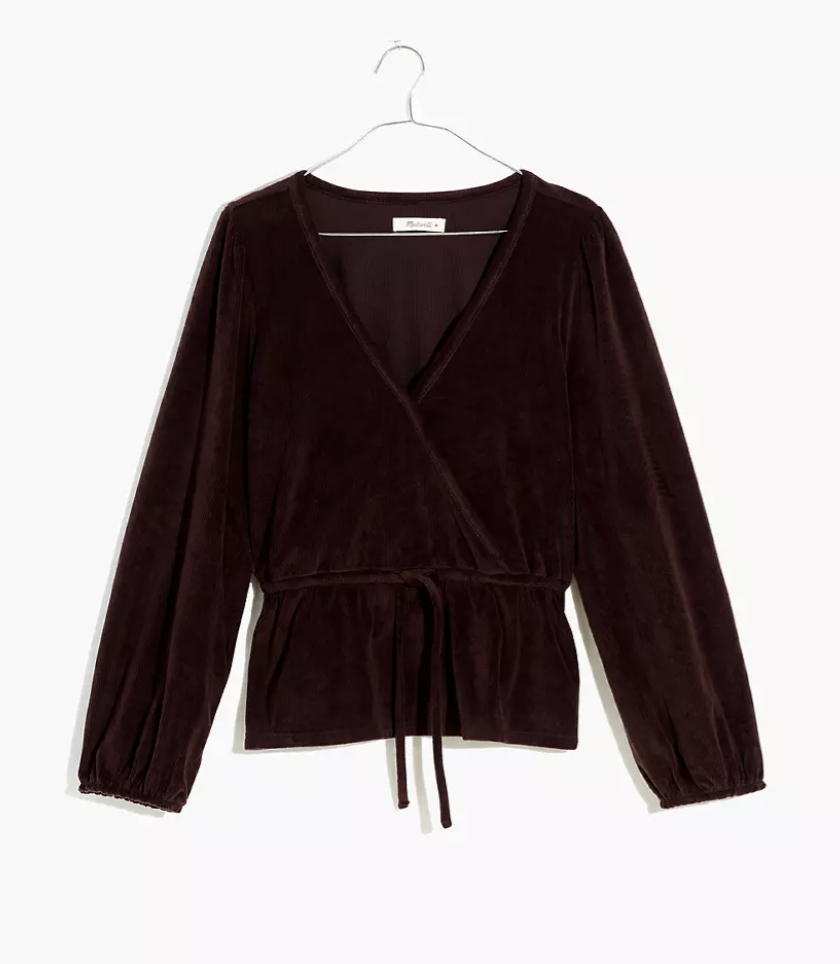 Madwell Corduroy Tie-Front Faux-Wrap Top