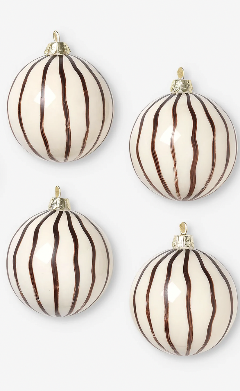Lulu and Georgia Striped Ornament, Red Brown (Set of 4
