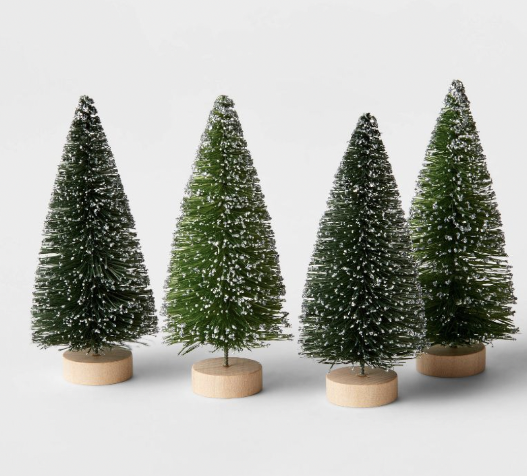 Target 4pc 4" Decorative Sisal Bottle Brush Tree Set Green - Wondershop