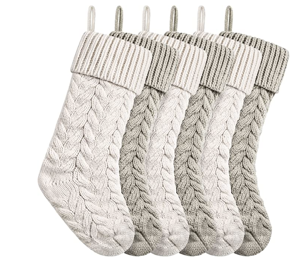 Amazon 18 Inches Christmas Stockings Knit Xmas Stockings Large Fireplace Hanging Stockings for Family Christmas Decoration (Ivory,Khaki, 6)