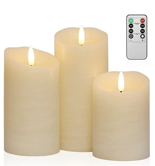 Amazon Flickering Flameless Candles with Remote, Real Wax Battery Operated Candles with Timer, Ivory White Candles for Valentines Wedding Holiday Party Home Decor, Set of 3