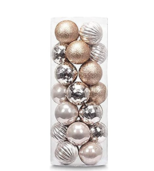 Amazon AUXO-FUN 2.36" 28ct shatterproof Christmas Ball Ornaments in 5 finishes for Christmas Tree Decoration (Champagne,6cm)