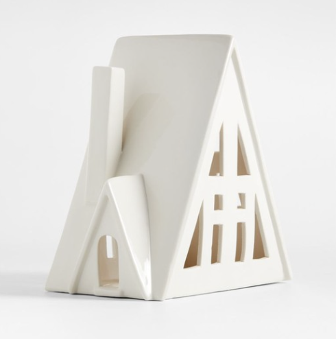 Crate and Barrel Large White Ceramic Holiday Alpine A-Frame House