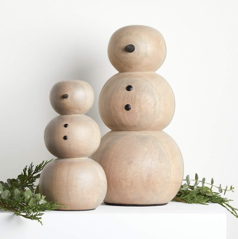 Crate and Barrel Large 11.5" Wooden Snowman Decoration
