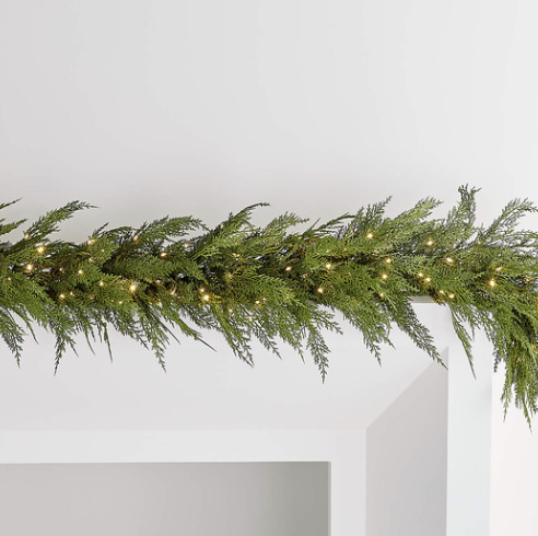 Crate and Barrel Faux Hemlock Pine Pre-Lit LED Garland 74"