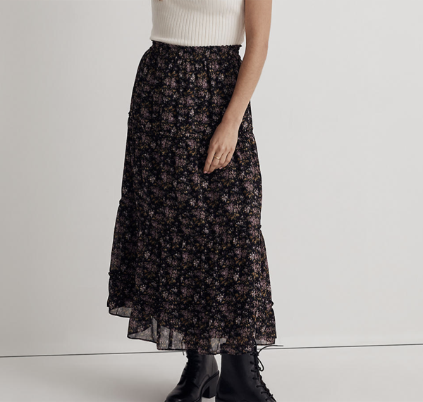 Madewell Crinkle Georgette Tiered Maxi Skirt in Blurred Blooms
