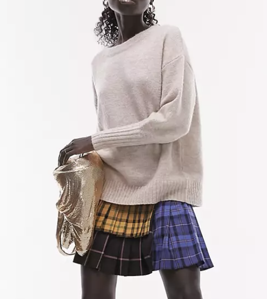 ASOS Topshop Petite Knit Crew Neck Sweater in Mink