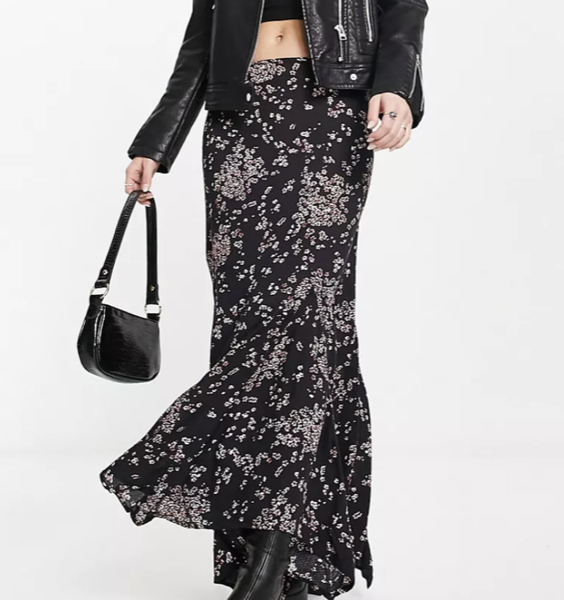 ASOS Free People Backseat Glamour Maxi Skirt in Black