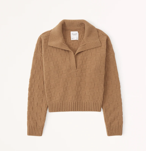 Abercrombie Women's Checkerboard Stitch Notch-Neck Sweater