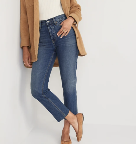 Old Navy Extra High-Waisted Button-Fly Sky-Hi Straight Cut-off Non-Stretch Jeans for Women