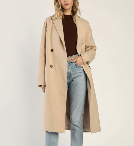 Lulus Iconic Entrance Beige Double Breasted Coat