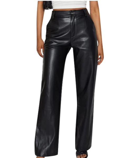 Amazon Women Faux Leather Leggings Pants High Waist Straight Wide Leg Pu Zipper Pleather Solid Pants with Pockets