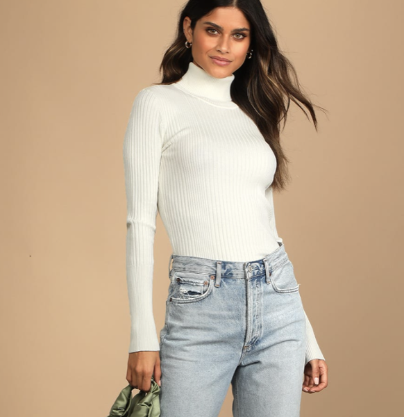 Lulus Chic Observations Ivory Ribbed Turtleneck Sweater Top