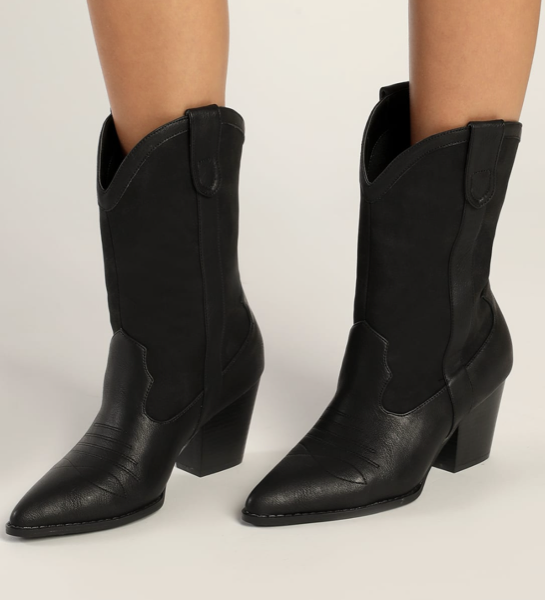 Lulus Stasie Black Pointed-Toe Mid-Calf Western Boots