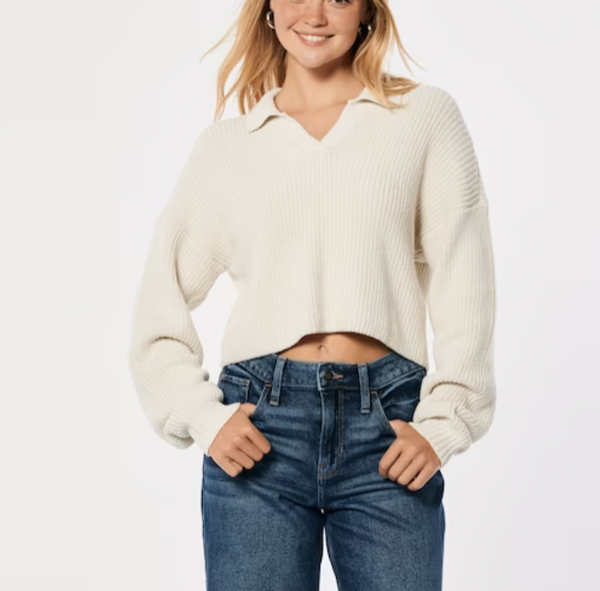 Hollister Easy Long-Sleeve Polo Sweater