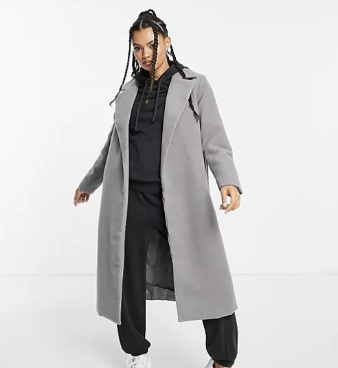 ASOS Threadbare Petite Chai Belted Formal Coat in Gray